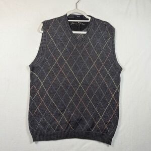 Johnnie Walker Argyle Sweater Vest L Gray Alpaca Tencel Knit Classic
